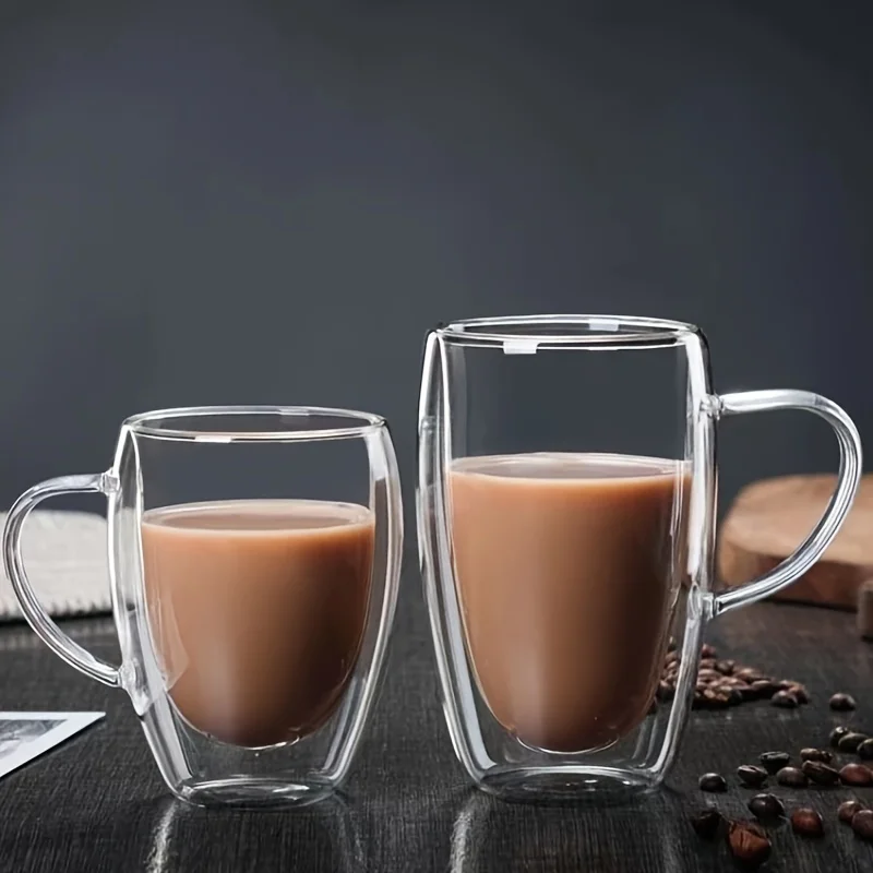 

4-Piece Set Double-Walled Glass Coffee Mugs With Handles, 11.83Oz - Insulated Espresso Cups For Hot And Cold Beverages, Reusable