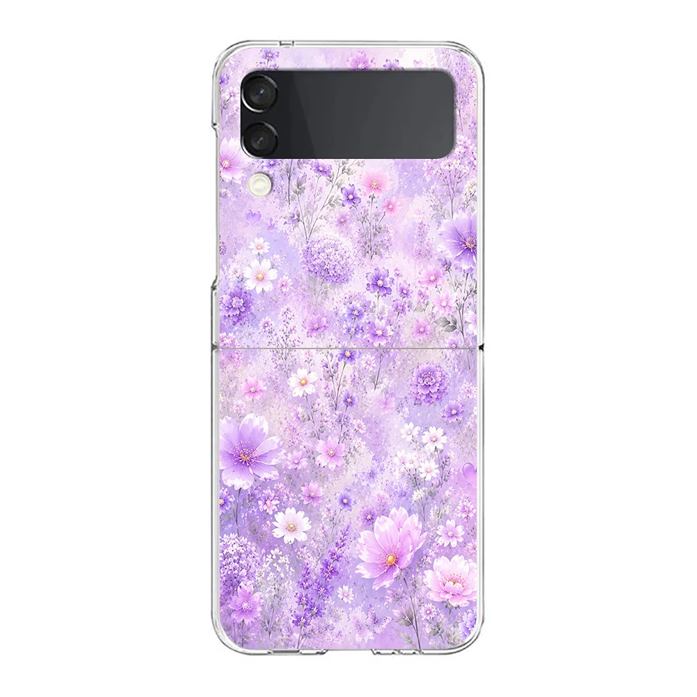 Romantic Floral Patterns Phone Cover For Samsung Galaxy Z Flip 7 6 5 4 Case Transparent For Samsung Z Flip 3 Hard PC Foldable