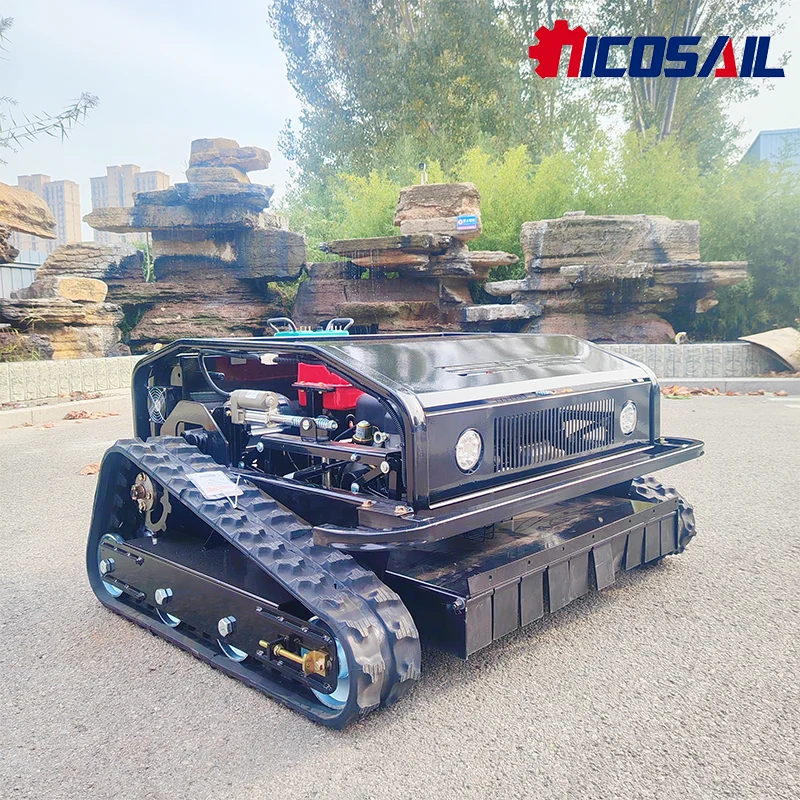 Factory direct sale rubber crawler petrol engine remote control lawn mower high power self-propelled lawn mower