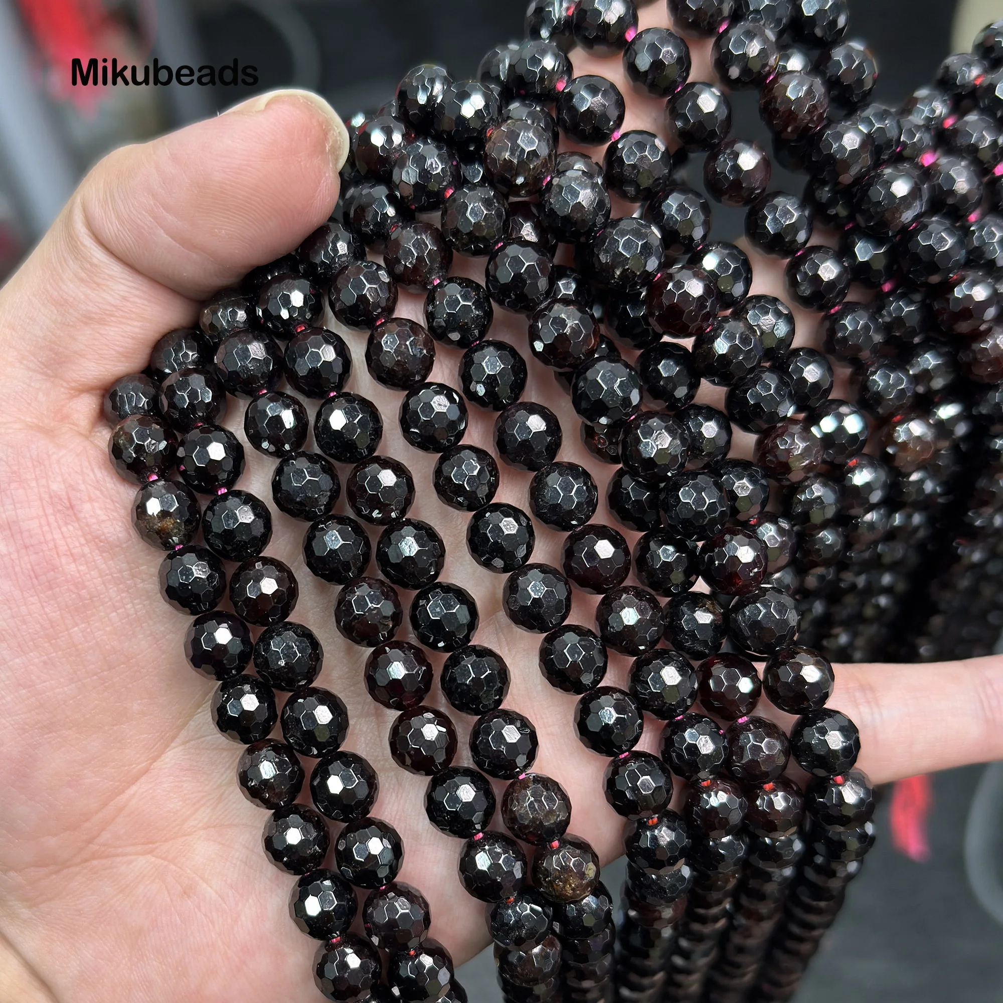 Natural Garnet 8mm Faceted Round Beads Shinny Stone For Jewelry Making DIY Bracelet Necklace Strand Woman Wholesale