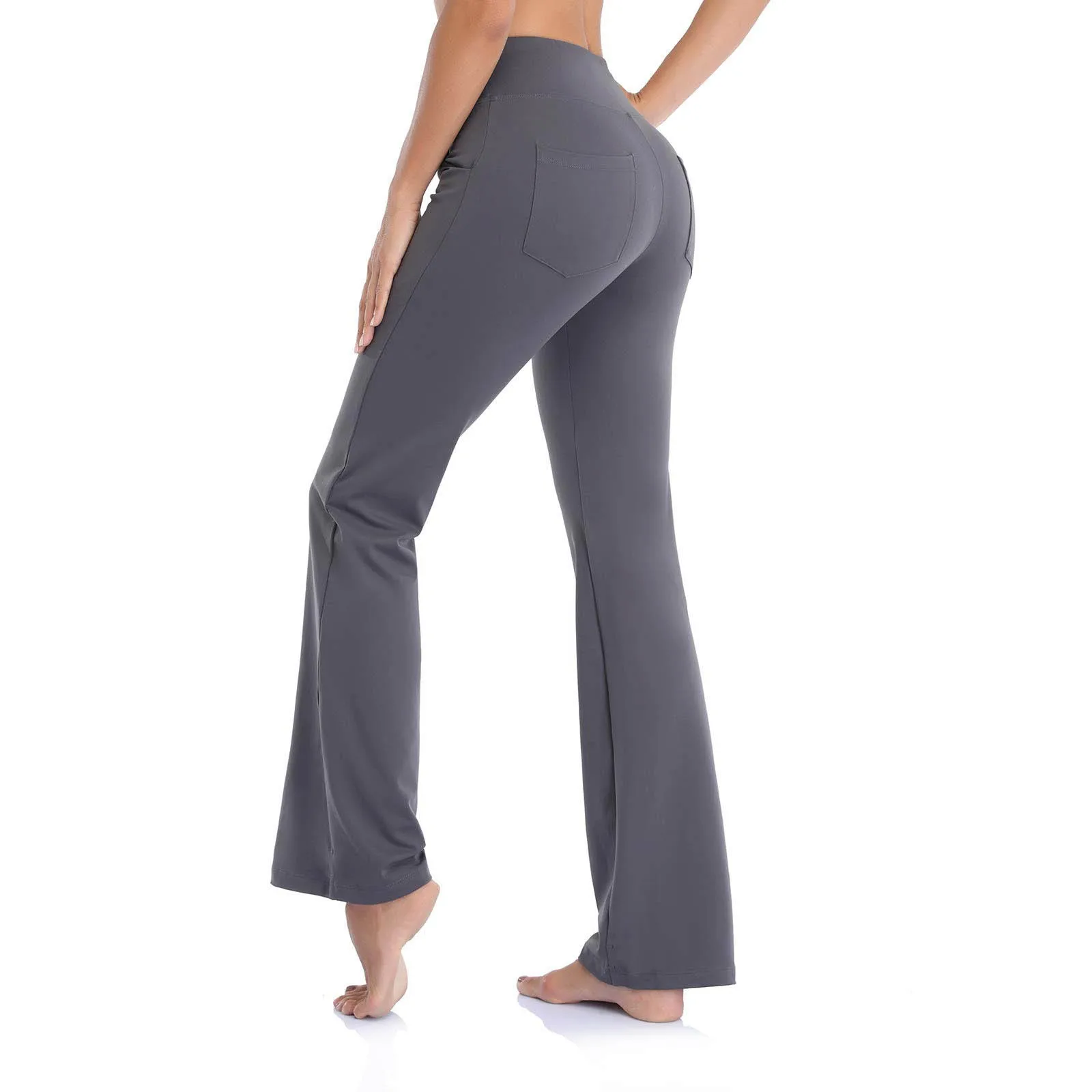 Women Yoga Leggings Solid High Waist Casual Sport Pants With Pockets Fashion Sexy Flared Pants Trousers Fitness Wide Leggings