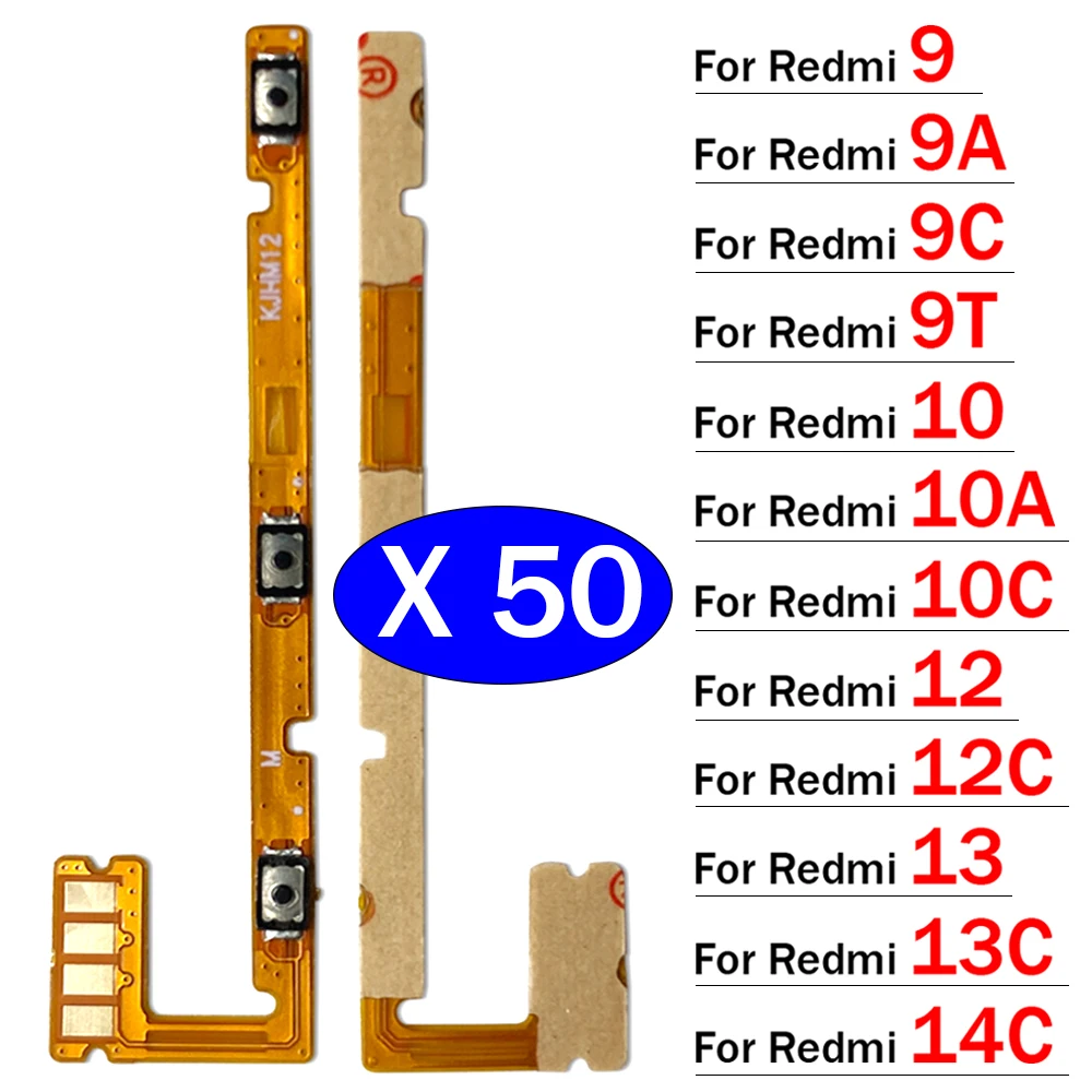 

50 шт./лот, кнопка регулировки громкости, шлейф для Xiaomi Redmi 9 9A 9C 9T 10 10A 10C 12 12C 13 13C 14C