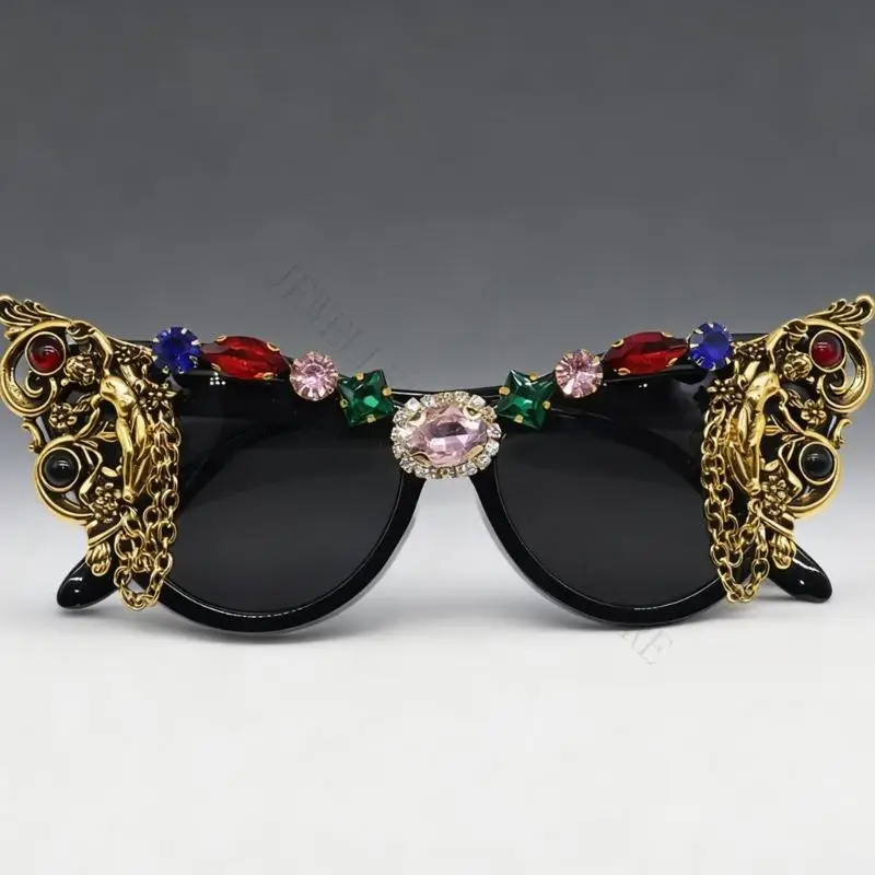 R7UF Bold statement sunglasses with stone browline fashion eyewear for party wear