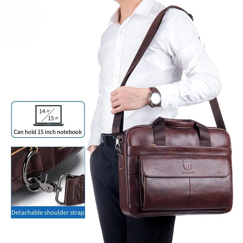 高級レザーブリーフケース メンズ ビジネス 多機能 大容量 15インチ ノートパソコンバッグ（牛革）