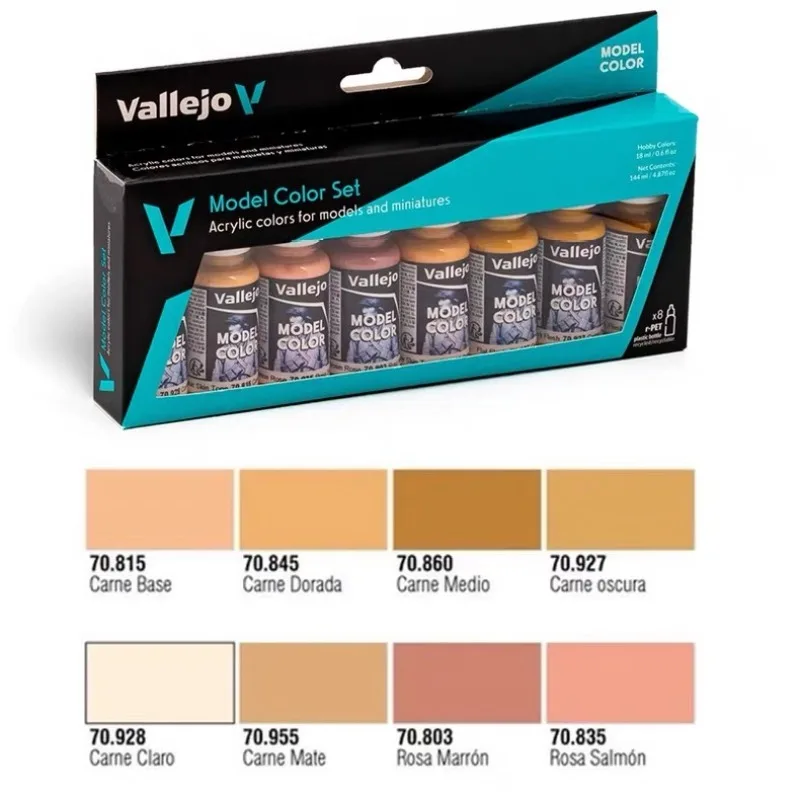 Juego de Pintura Acrílica Vallejo 70124, Pintura a Base de Agua Ecológica, 8 Piezas, Tono de Piel para Rostro, para Pintar Figuras, Retratos, Modelos Militares