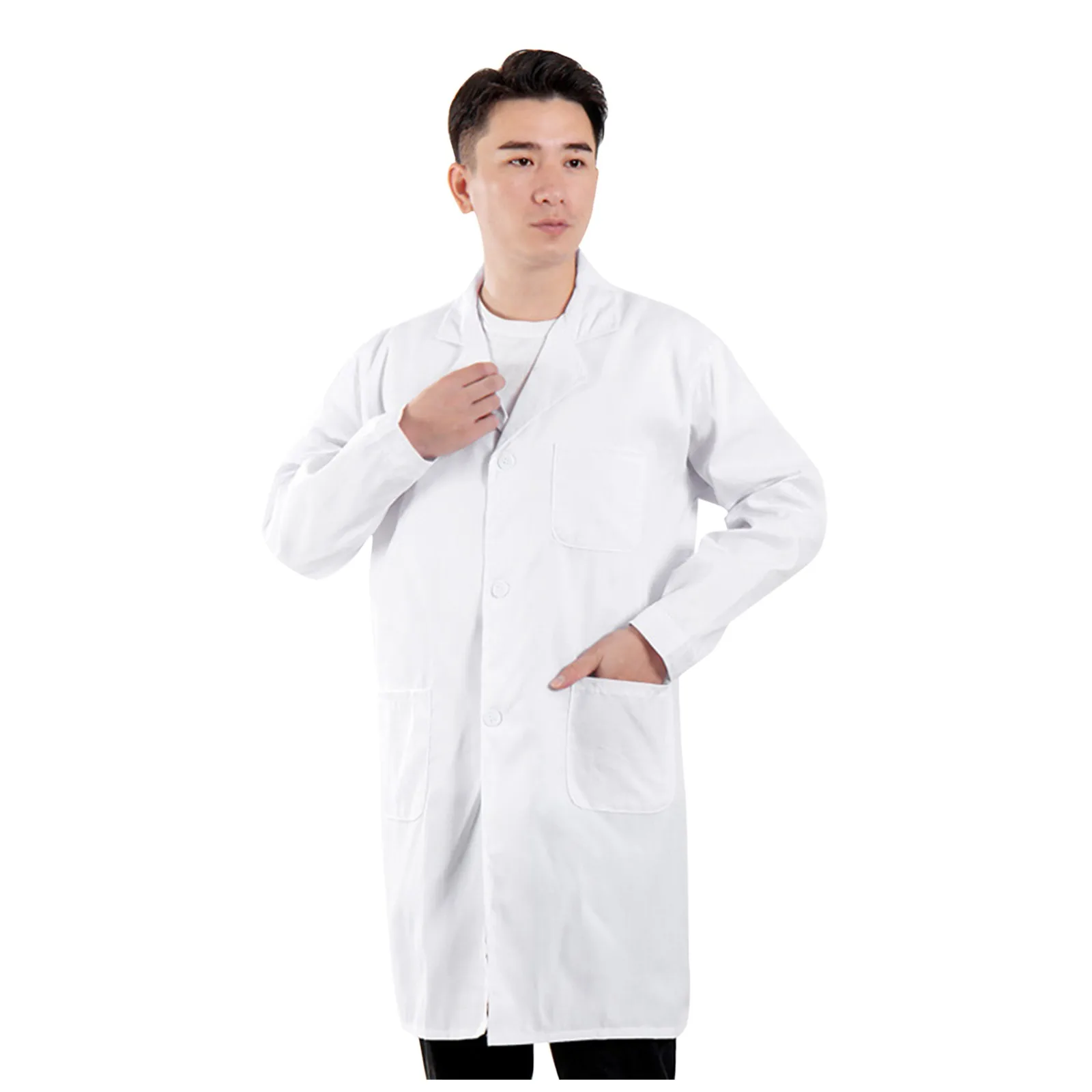 Unisex witte jas met lange mouwen Medische verpleegster Arts Uniform Dunne ademende werkkleding Voedselfabriek Professioneel werkuniform