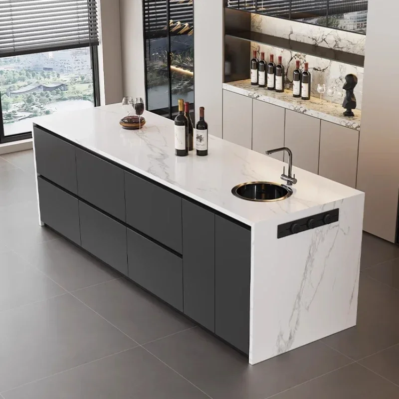 

Bar, side cabinet, partition island table, dining table, integrated open kitchen, household with sink