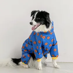 Universal Waterproof Four-Legged Hooded Raincoat for Pet Dog, All-Inclusive Raincoat, Big Dog Printed