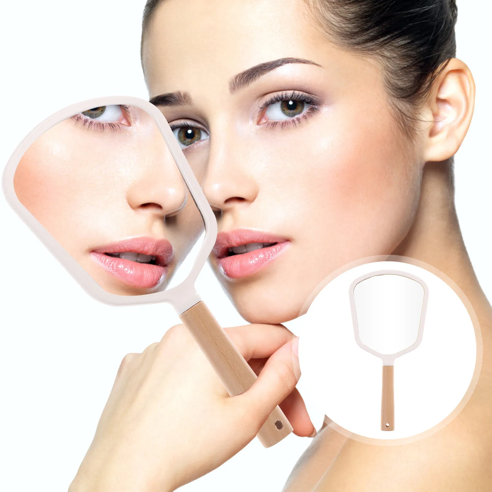 

1Pcs Elegant Solid Wood Handheld Makeup Mirror Compact Portable Mirror High Definition for Women Men Travel Daily