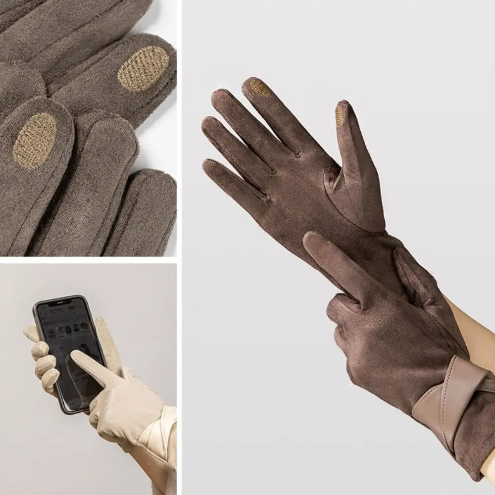 Skifahren Samt Winter Wildleder Handschuhe Dicke Weiche Pu Leder Handschuhe Touchscreen Koreanischen Stil Frauen Radfahren Fäustlinge Outdoor