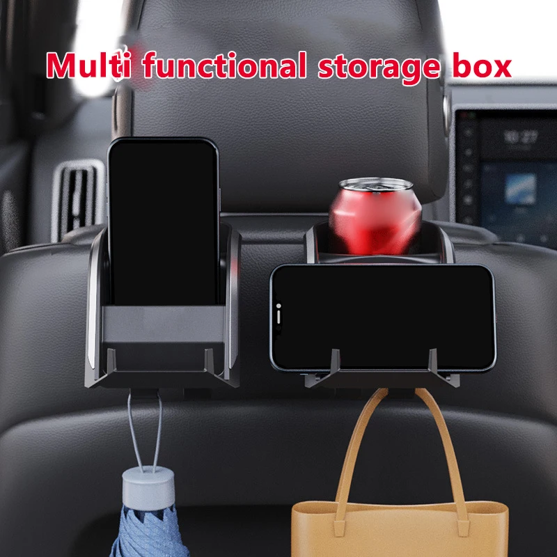 3 In 1 Car Headrest Cup Holder Car Rear Row Drink Holder Phone Mount Storage Organizer Large Load-Bearing Stable Hook