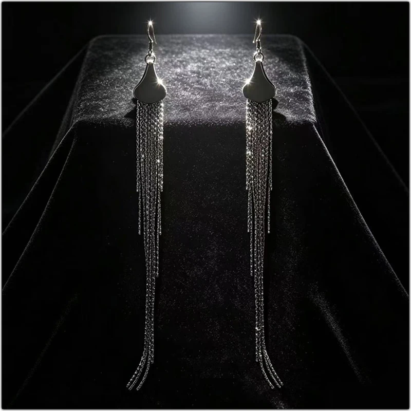 Fashion Long Tassels Dangle Earrings Decorative Accessories Gun Black Water Drop Earring Daily Business Party Clothing Ornaments