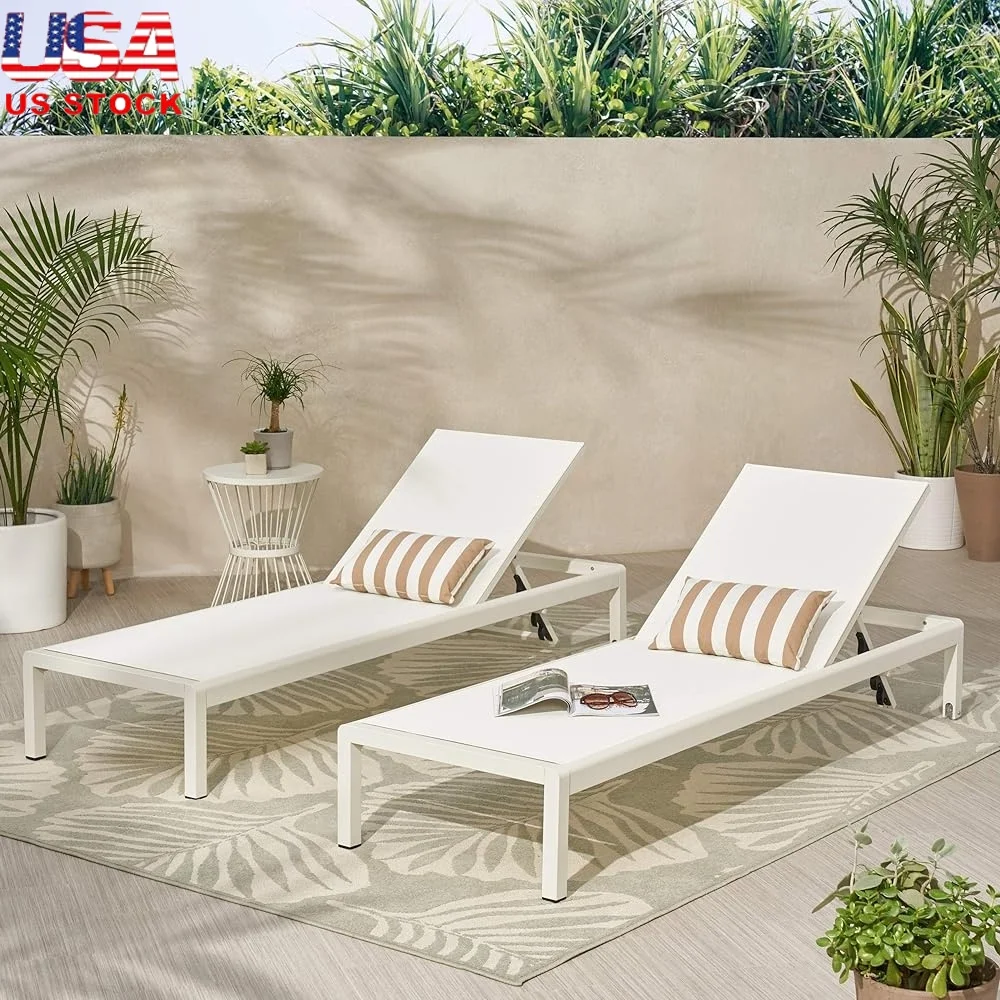 

2 Pack Adjustable Patio Lounge Chairs Waterproof Aluminum UV Resistant Chaise Beach Pool Outdoor Use