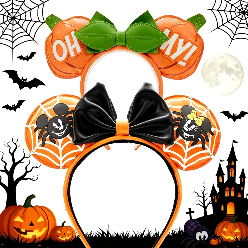 

Повязки на голову с Микки Маусом Диснея, тыквой, паутиной, летучей мыши, лунный замок, повязка на голову, день рождения, Хэллоуин, косплей костюм для женщин