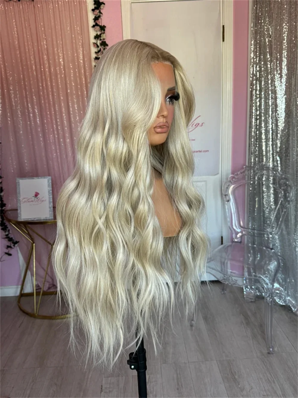 

Синтетический парик спереди, длинный волнистый парик, 28 дюймов, человеческие волосы, термостойкое волокно, парик, платиновый мелированный парик для женщин