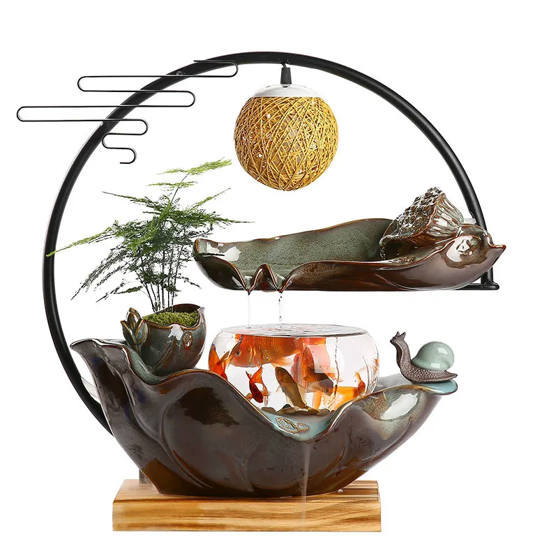 

Creative Water Fountain Feng Shui Lucky Office Living Room Soft Decoration Home Decoration Fish Tank Opening Gifts Decoration