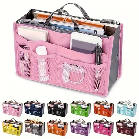 Bolsa de armazenamento dobrável multifuncional, zíper duplo, grande capacidade, arranjo de armazenamento, maquiagem, produtos de higiene pessoal, grande classificação