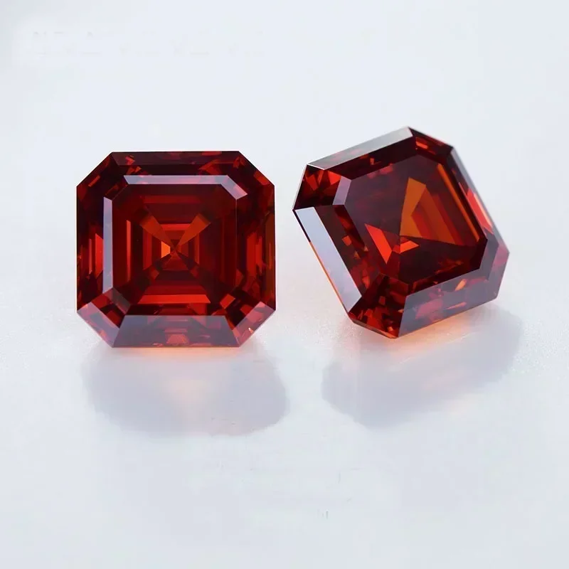 Moissanite Stone Garnet Color Asscher Cut Gemstones Lab Grown Diamond For Charms Jewelry Making Materials With GRA Certificate