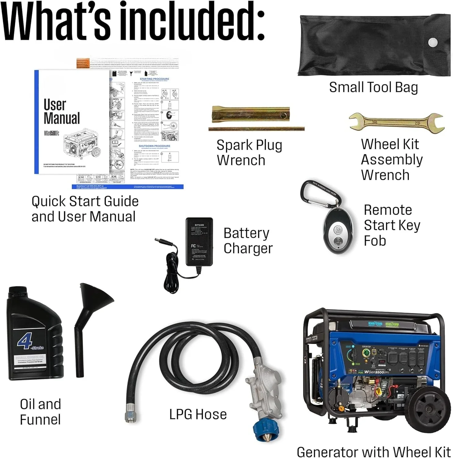 12500 Peak Watt Dual Fuel Home Backup Portable Generator, Remote Electric Start, Transfer Switch Ready, Gas and Propane Powered