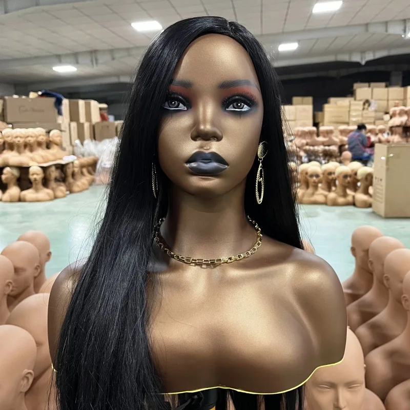 African American Female Wigs Display Manikin Head Realistic Mannequin Dummy Head with Shoulders for Wigs Hats Jewelry Display