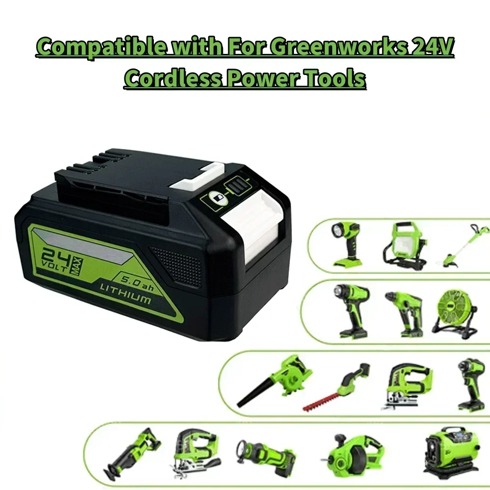 แบตเตอรี่ลิเธียมไอออนแบบชาร์จไฟได้สําหรับ Greenworks 24V 5.0AH เครื่องมือ 29842 29852 29322 20362 MO24B410 MO48L4211 100% ยี่ห้อใหม่