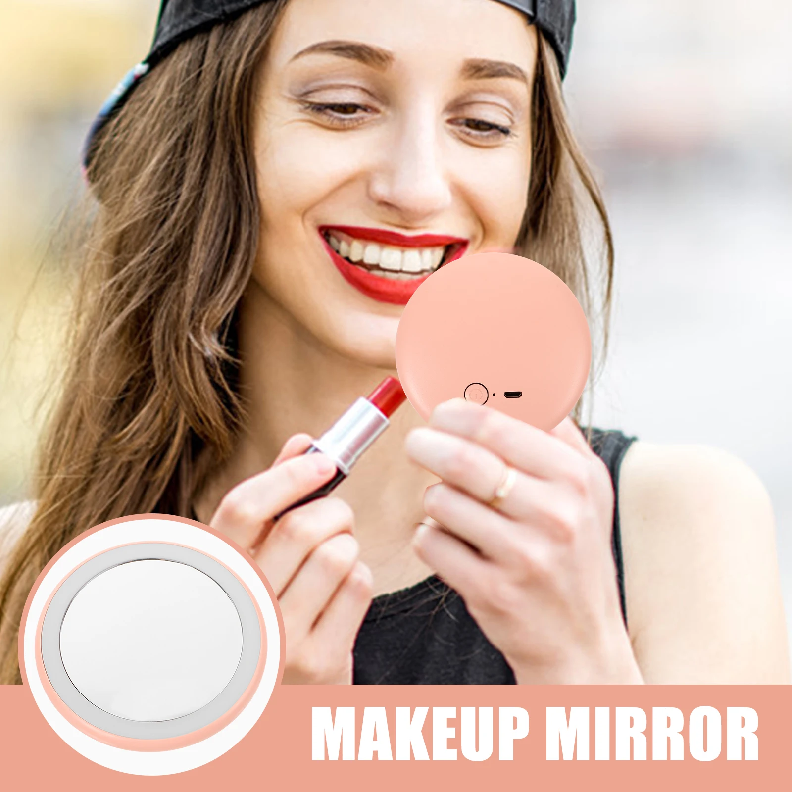 Miroir Compact léger avec lumière LED, miroir de maquillage rond en verre transparent pour voyage, sac à main de poche Portable, petit