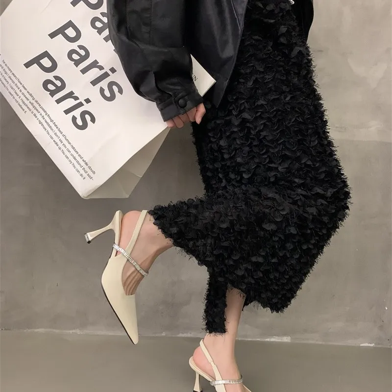 

Black High Heel Sandals Women's Fashion Mary Jane Shoes Evening Breeze Small Fragrance Style Spring Summer 2023 Single Shoes