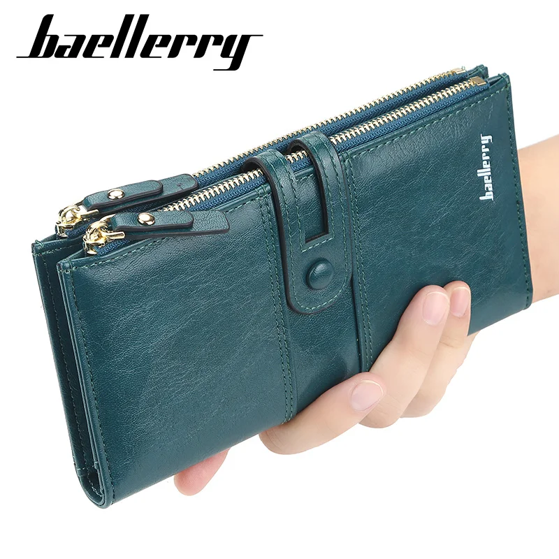 

New Baellerry Women Wallets Fashion Long Oil PU Leather Top Quality Card Holder Classic Female Purse With Zipper Coin Poacket