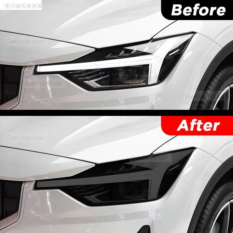 2P For POLESTAR 2 2020-2023 Car Headlight Black Smoke Tint Vinyl Protective Film Clear TPU Sticker Accessories Cover Healing