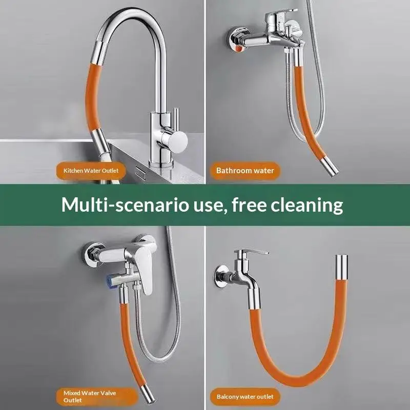 20/30/50CM Universal Kitchen Orange Faucet Extension Hose Bathroom 360° Rotation Bending Faucet Extender Wash Basi Bathroom