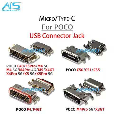 10Pcs/Lot New Charger Type-C USB Charging Port Dock Connector Socket For POCO C50 C40 C51 C55 F4 X3 X4 X5 GT F5 M4 Pro 5G 4G M5