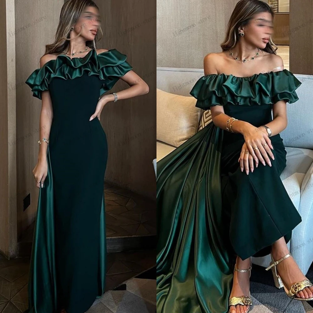 Gracioso fora do ombro vestidos de cetim, A-Line Robes para festa formal, até o chão, vestido de baile vintage