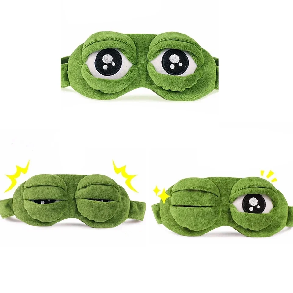 Masque de sommeil 3D Sad Frog pour hommes et femmes, bandeau pour les yeux portable, couverture naturelle pour le sommeil, patch pour les yeux d'ombre, bandeau pour les yeux de voyage doux