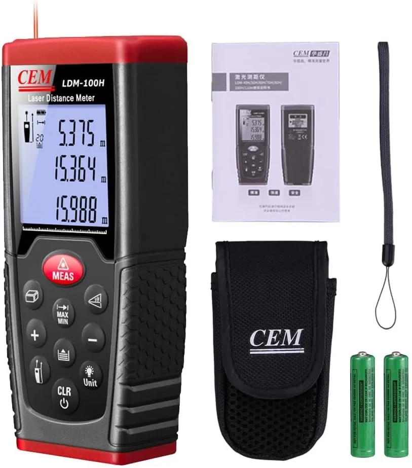 

CEM Laser Distance Measure with 328ft,Laser Measuring Tool IP54,Measure Pythagorean&Area&Volume