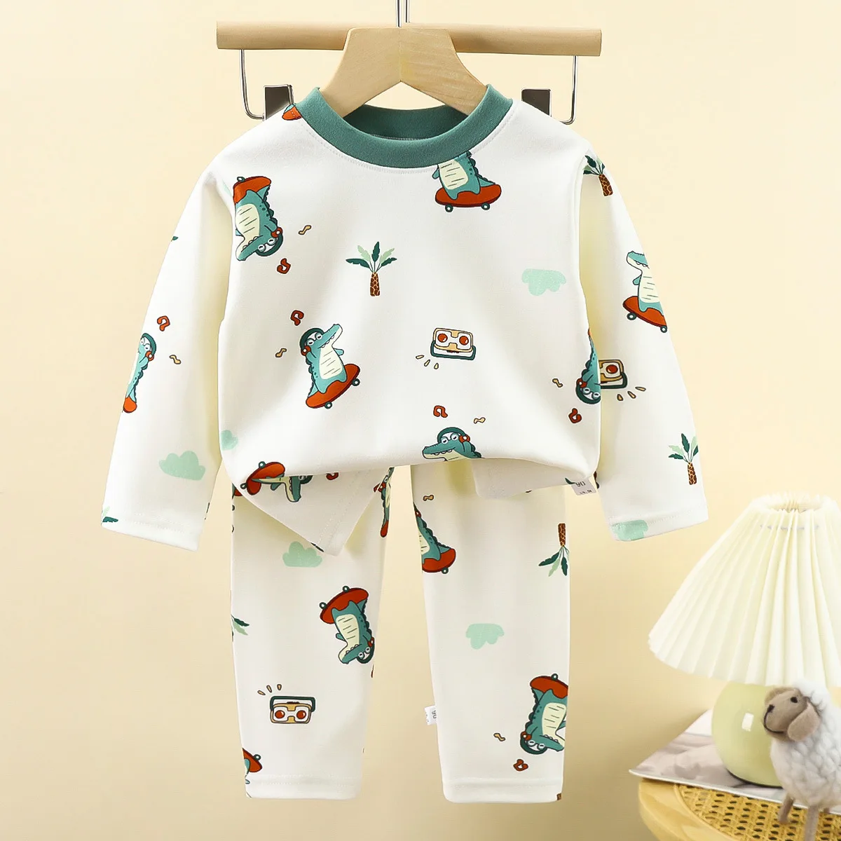 

New Boys Girls Autumn Warm Pajamas Sets Kids Cute Cartoon Print Long Sleeve T-Shirt Tops + Pants Pyjamas Baby Casual Underwear