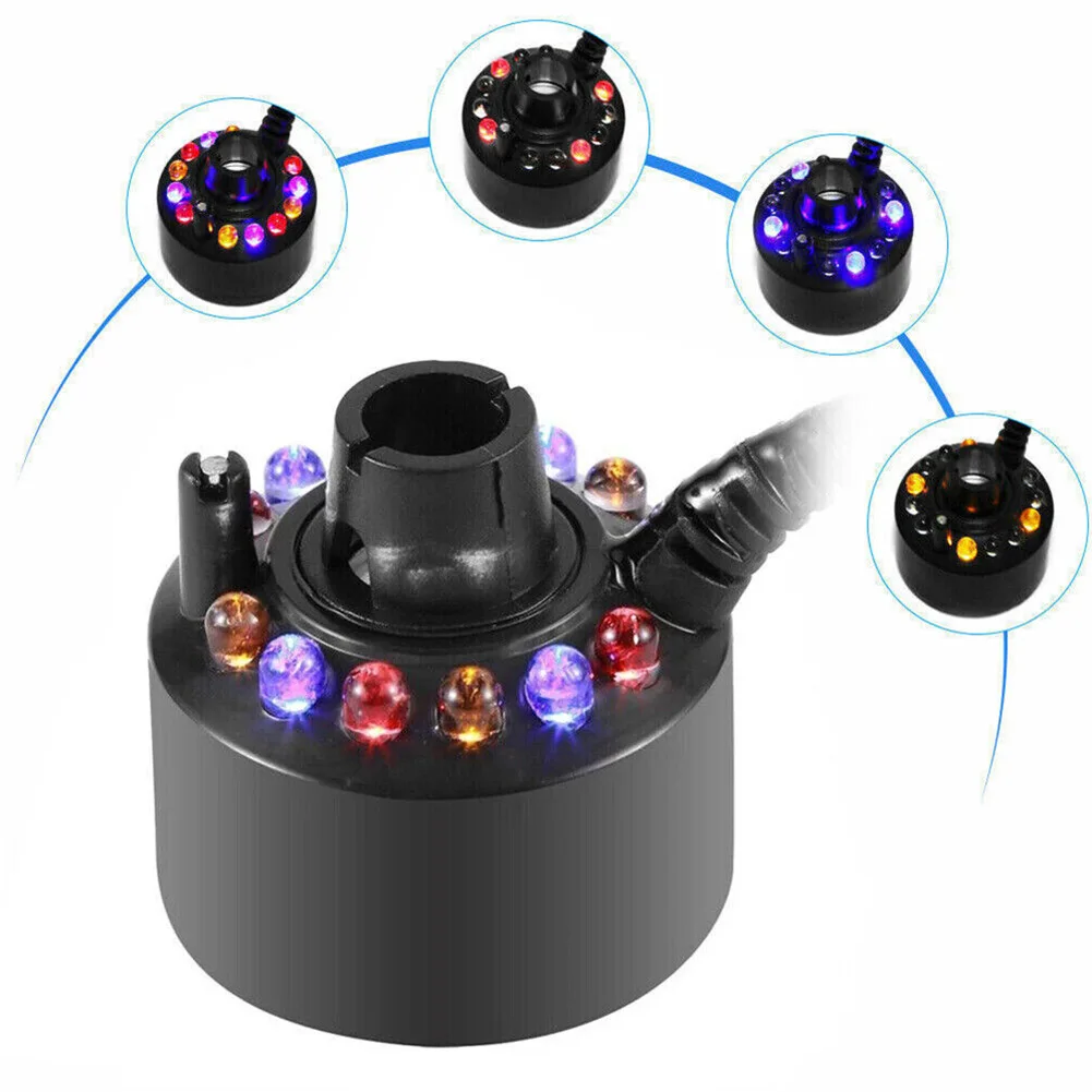 12 LED Colorful Light Ultrasonic Mist Maker Fogger Fog Water Fountain Pond Atomizer Air Humidifier Garden Outdoor Sprayer Tool