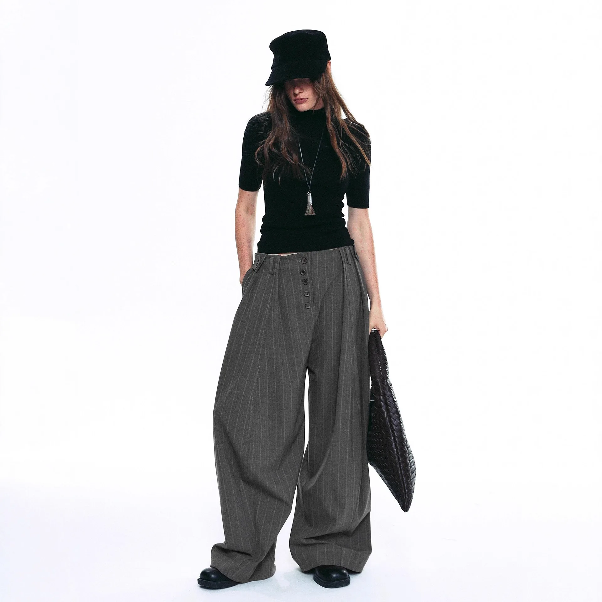 

Women Suit Pants 2026 Spring Striped High Waist Pants Women's Versatile Loose Wide Leg Straight Casual Trousers