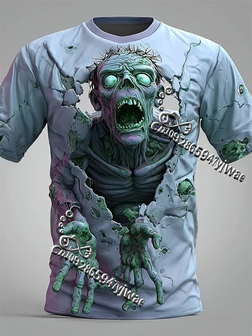 3D Zombie Tearing Visual Illusion Printed Halloween Funny Short Sleeved T-Shirt Cosplay Clothing Men Women Beach T-Shirts
