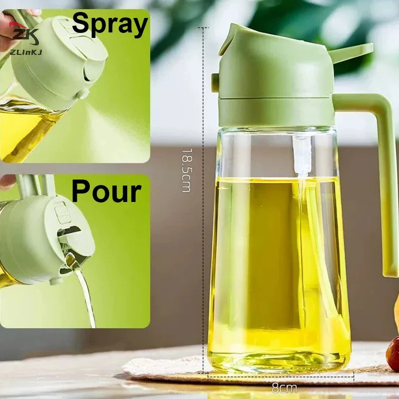 1pc 2 in 1 Spray For Olive Oil Spray Sprayer Dispenser Bottle 470ml For Barbecue Air Frying Pan Oven Camping