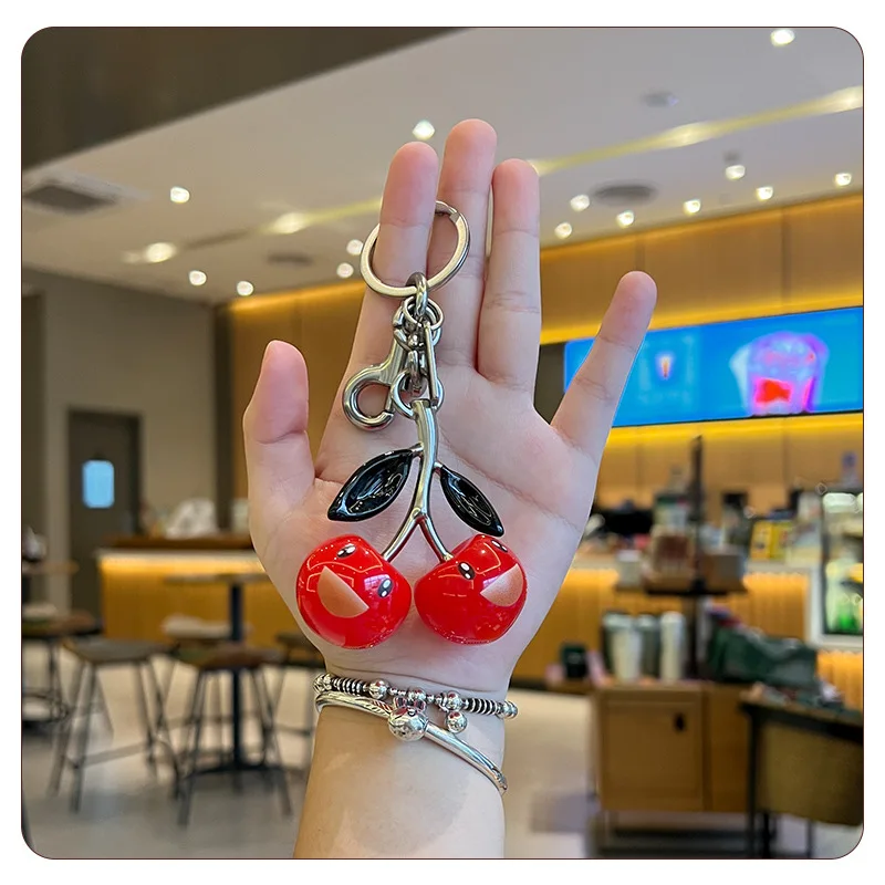 Smiling Sakura Picking Bag Hanging Decoration Cute and Fun Fruit Car Keychain Accessories