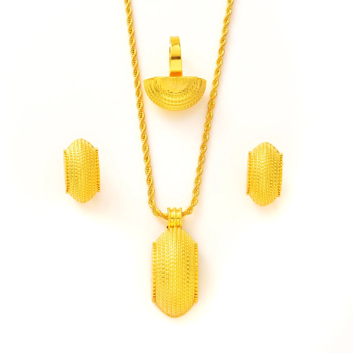 Eritrean Luxury Gold Color Jewelry Sets For Women Ethiopian Pendant Earrings Ring Bracelet Africa Dubai Wedding Accessories Gift