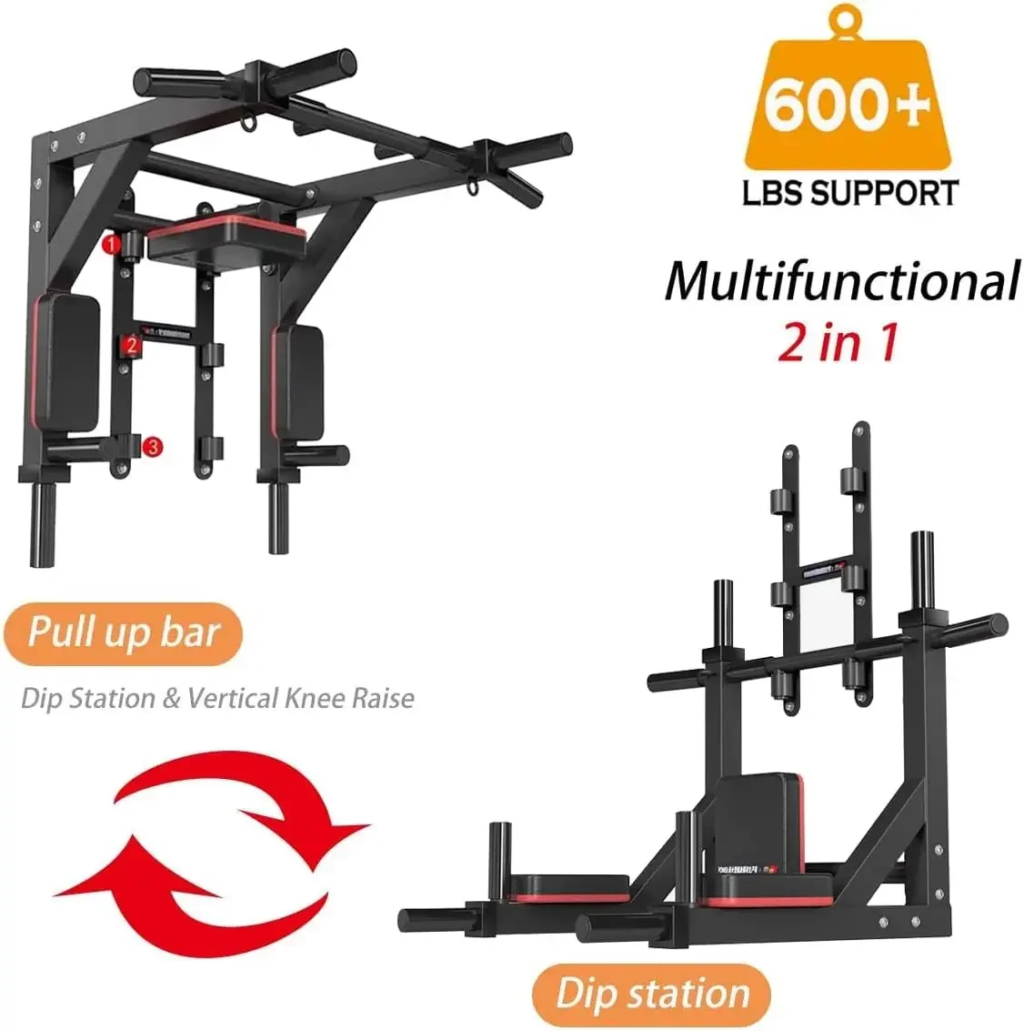 Wall Mounted Pull Up Bar/Chin Up bar,Dip Station for Indoor Home Gym Workout,PowerTower Set Gym Equipment 800LBS