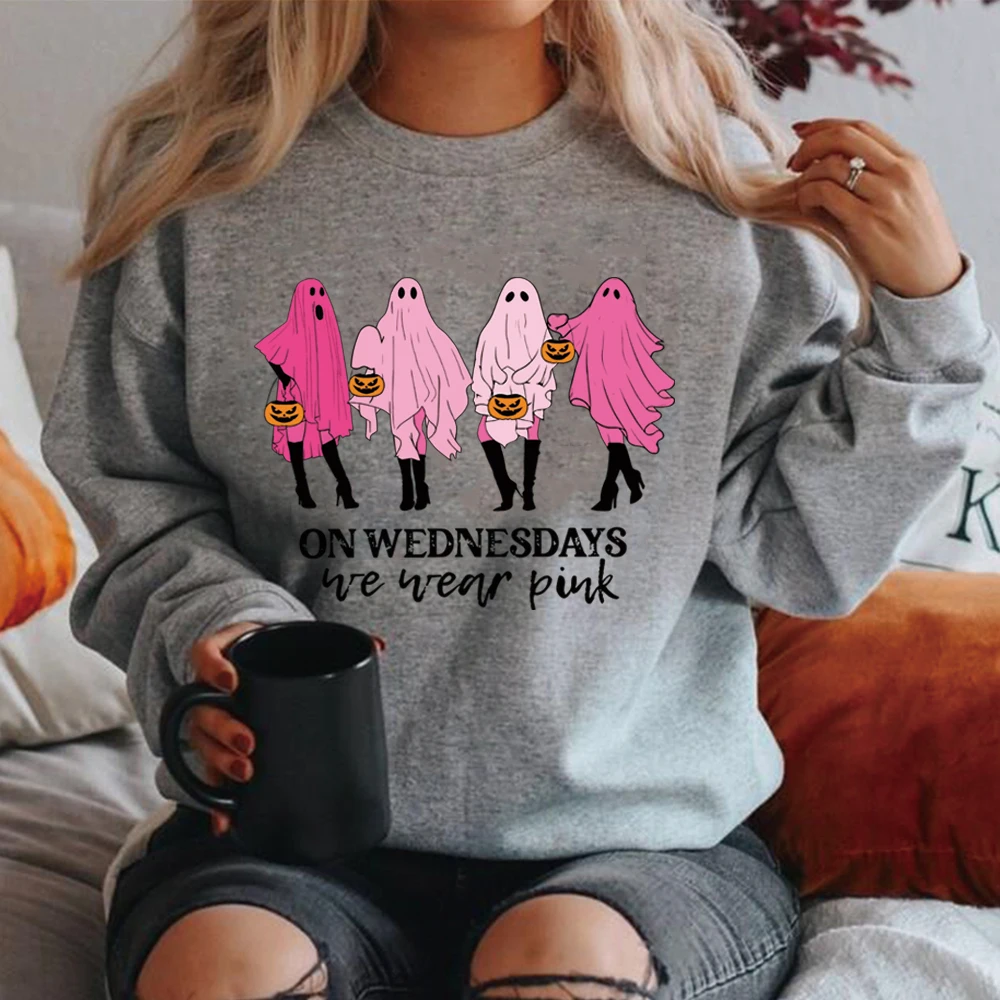 On Wednesday We Wear Pink Ghost Sweatshirt Mean Girls Ghost Hoodie Pink Ghost Shit Mean Girls Halloween Tee Unisex Sweatshirts