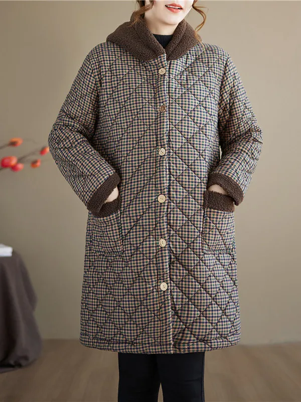 

Женское зимнее пальто Thiened Cotton Jaet, теплая клетчатая куртка с капюшоном средней длины на подкладке, одежда для мам, одежда для поездок на работу, с принтом