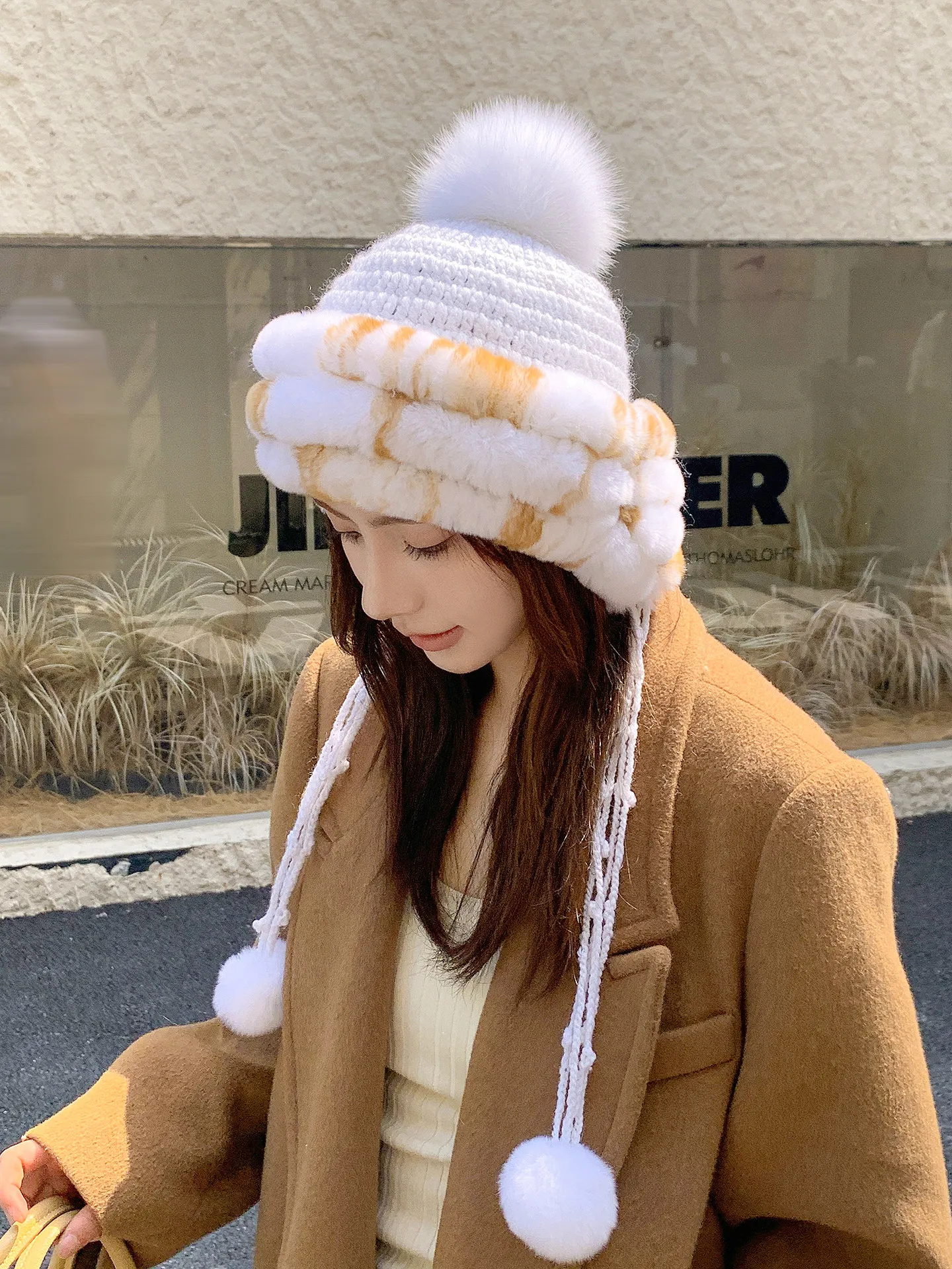 Herbst-Winter Echte Rex-Kaninchenfell-Mütze Dicke Warme Ohrenschutz-Kopfbedeckung Damen Lei Feng Mütze – Detail 17