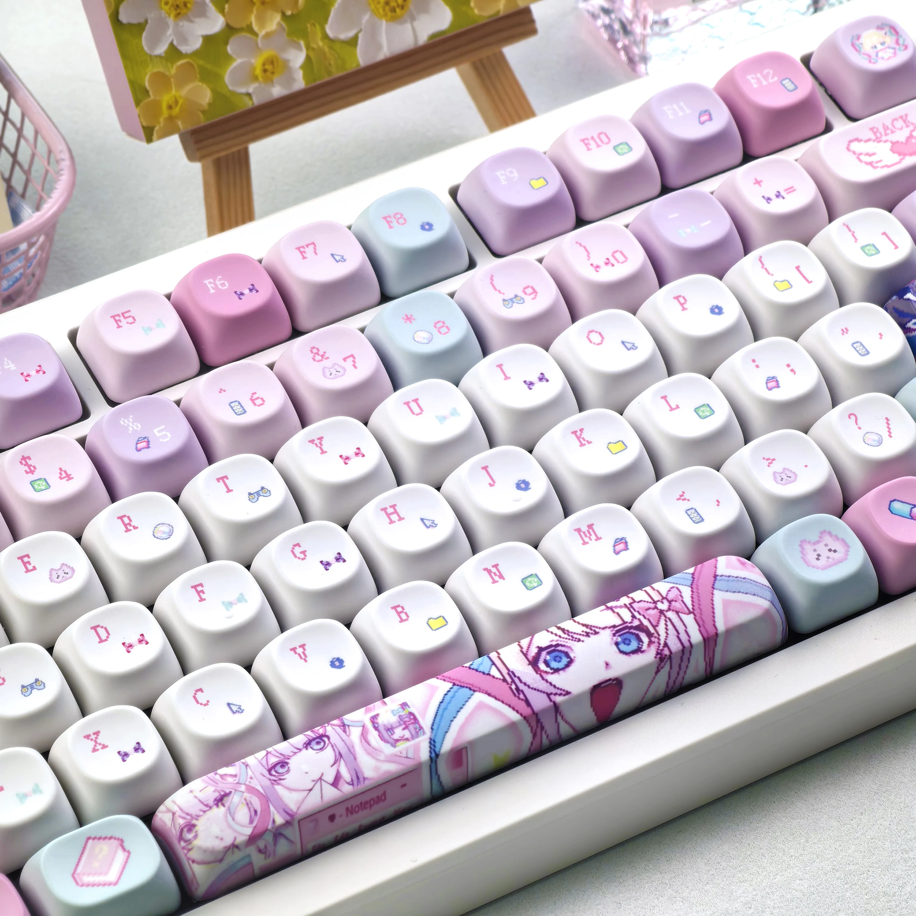 MAIMOOO  Keycaps Pixel Style Japanese Games Moa Cherry Pbt Sublimation Cartoon Keyboard Keycaps Russian Korean