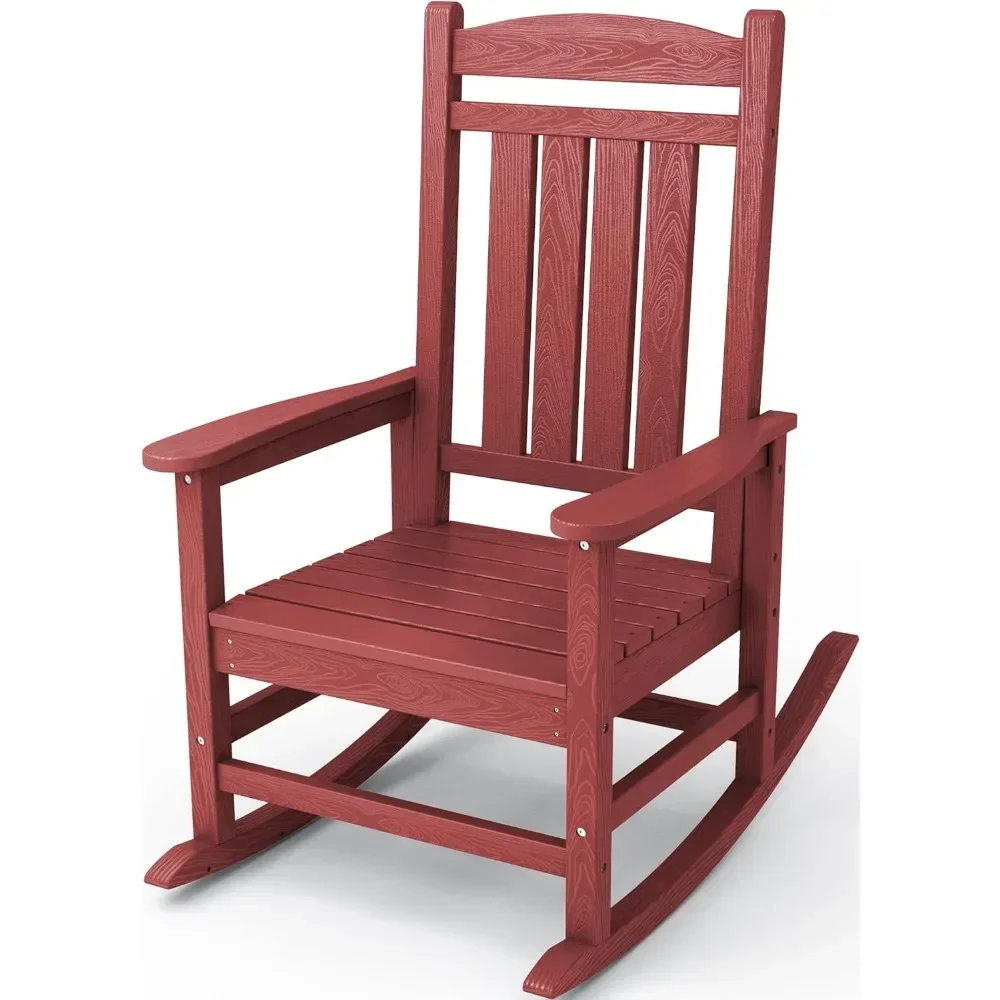 Outdoor Rocking Chairs,Weather Resistant Patio Rocking Chairs High Back Porch Rocker for Adult,Dark Red,35.2