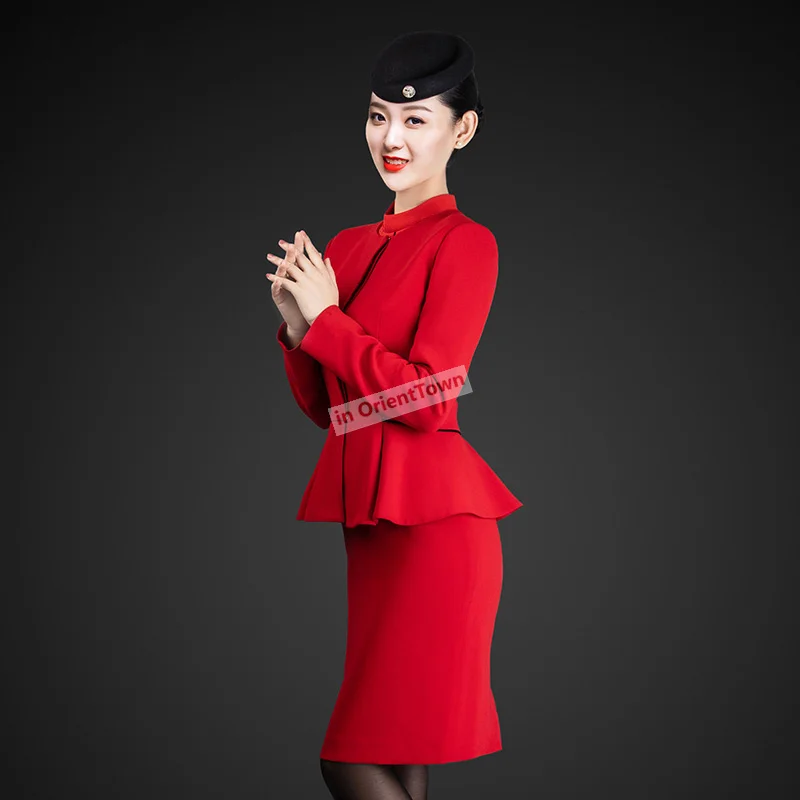 Standard Sichuan Airlines Stewardess Work Coat Suit Women Summer High End Professional Dress Front Desk Flight Attendant Uniform