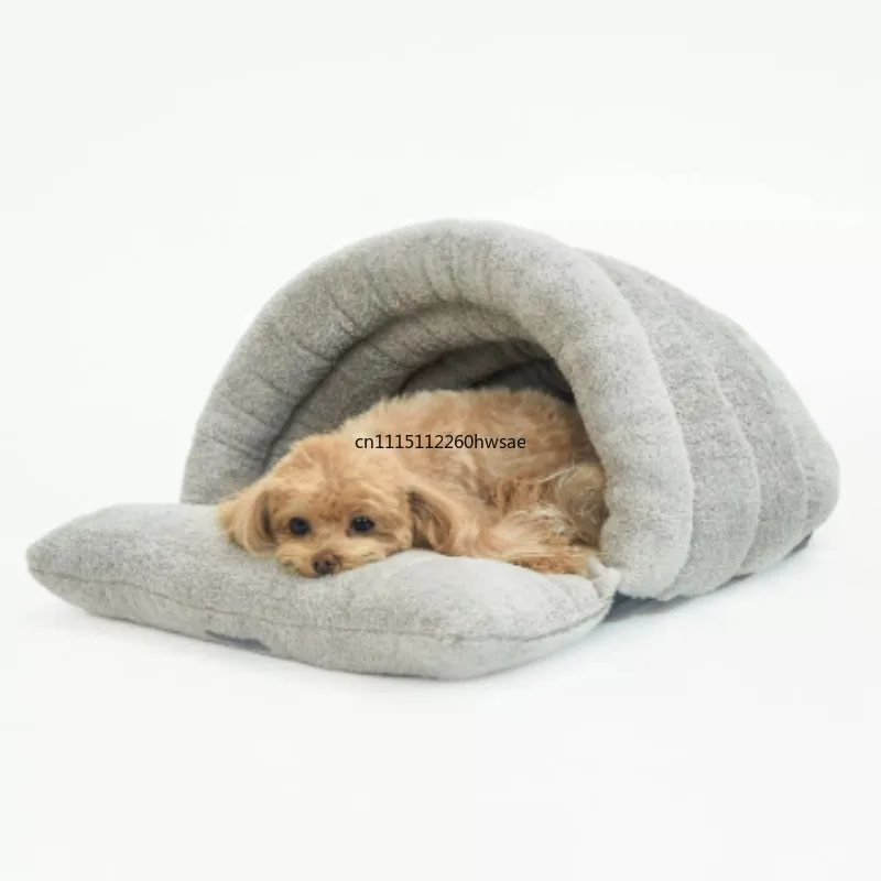 Winter Super Warm Semi-enclosed Pet Sleeping Bag, Thickened Fleece Kennel for Small Dogs Puppies Cats, Pet Bed
