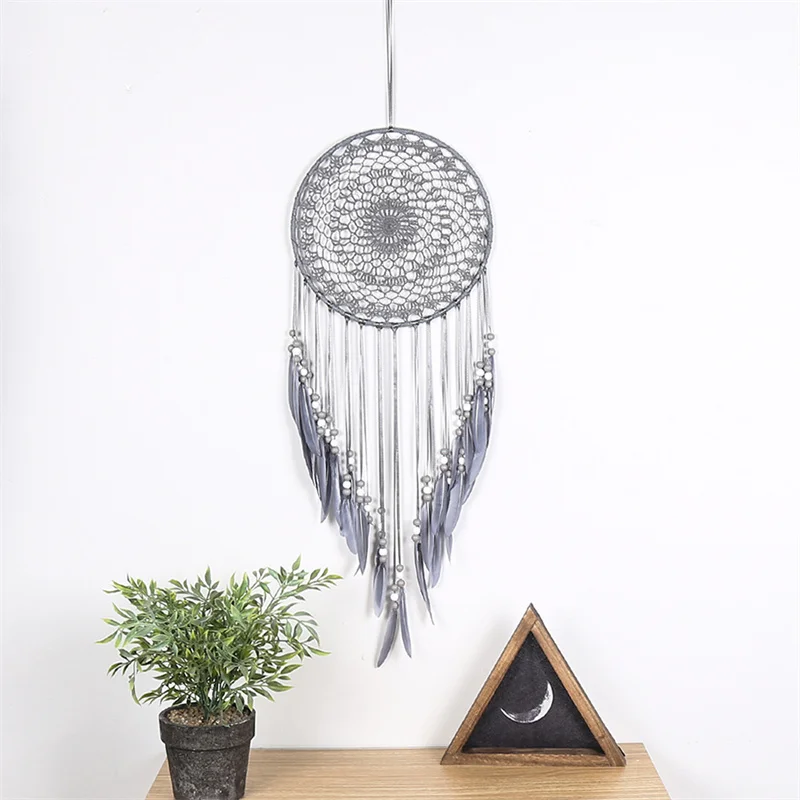 

Large Retro Gray Dream Catcher with Tassel Beads Pendant, Decorative Wall Hanging, Wind Chimes